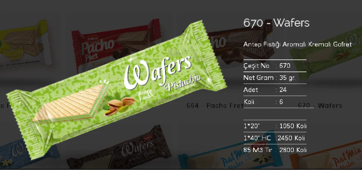 Bolachas & Wafers Cobertos com Chocolate Palmiye Modelo 139 — Alimentos, Leguminosas e Bens de Grande Consumo | COIDET & ATC