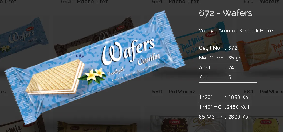 Bolachas & Wafers Cobertos com Chocolate Palmiye Modelo 130 — Alimentos, Leguminosas e Bens de Grande Consumo | COIDET & ATC