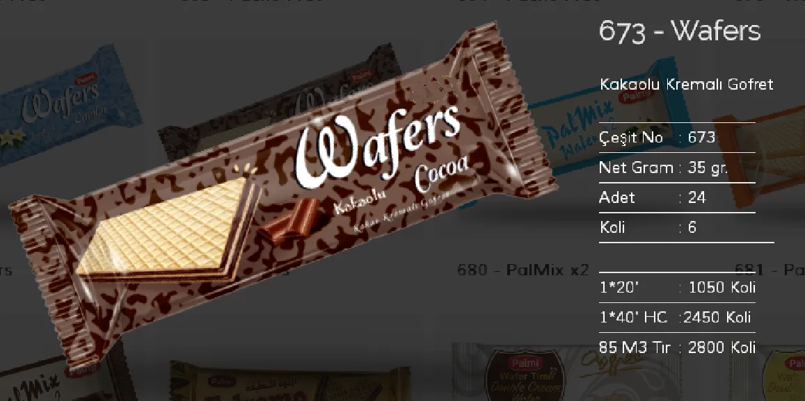 Bolachas & Wafers Cobertos com Chocolate Palmiye Modelo 26 — Alimentos, Leguminosas e Bens de Grande Consumo | COIDET & ATC