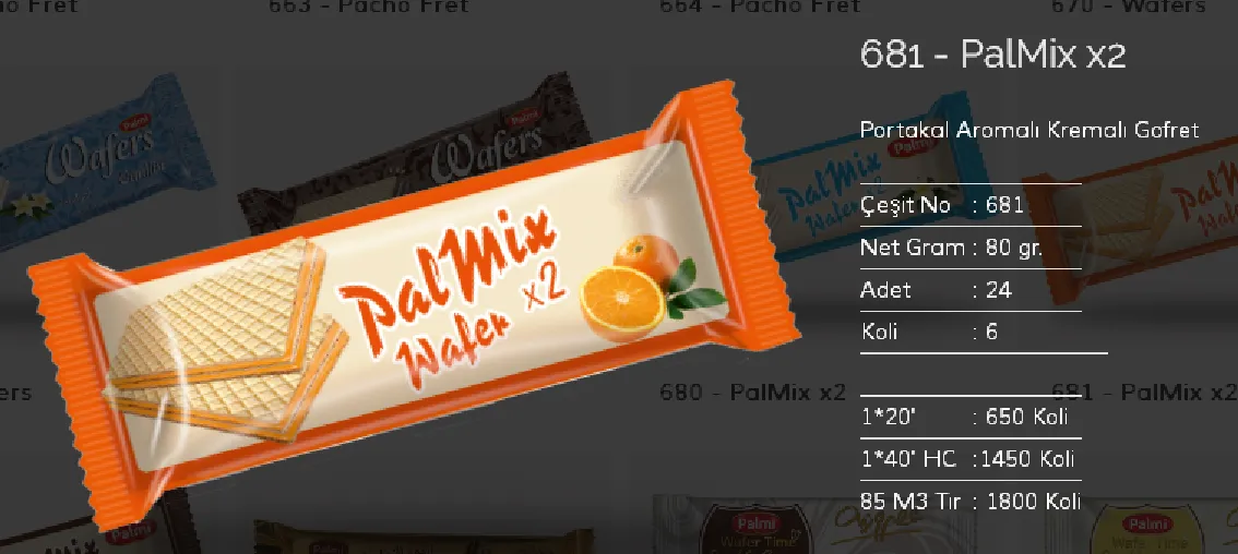 Bolachas & Wafers Cobertos com Chocolate Palmiye Modelo 80 — Alimentos, Leguminosas e Bens de Grande Consumo | COIDET & ATC
