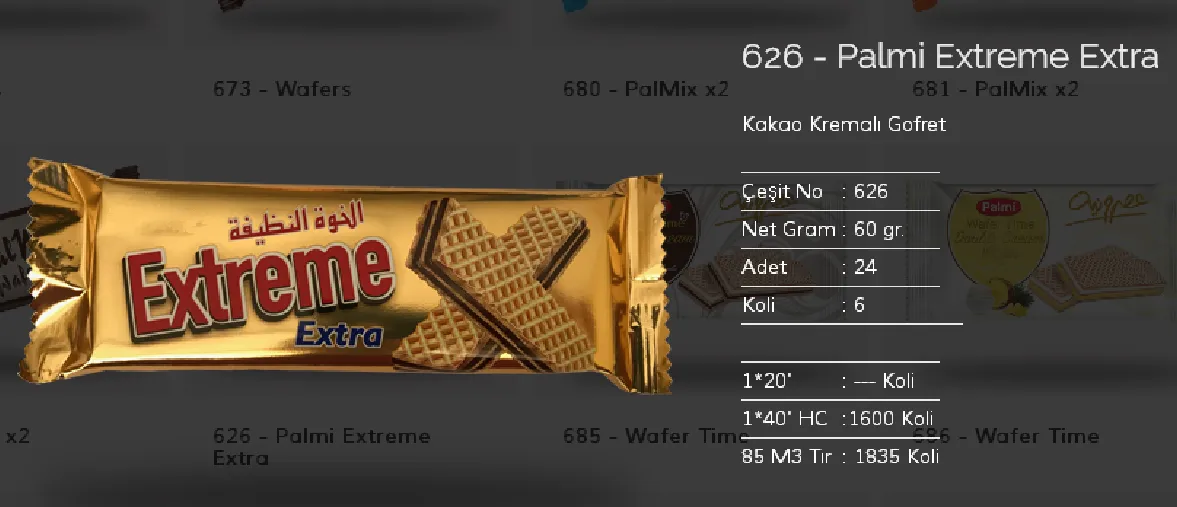 Bolachas & Wafers Cobertos com Chocolate Palmiye Modelo 91 — Alimentos, Leguminosas e Bens de Grande Consumo | COIDET & ATC