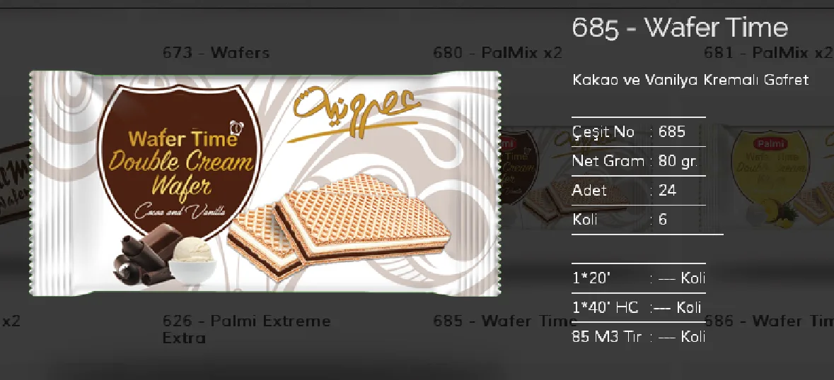 Bolachas & Wafers Cobertos com Chocolate Palmiye Modelo 8 — Alimentos, Leguminosas e Bens de Grande Consumo | COIDET & ATC