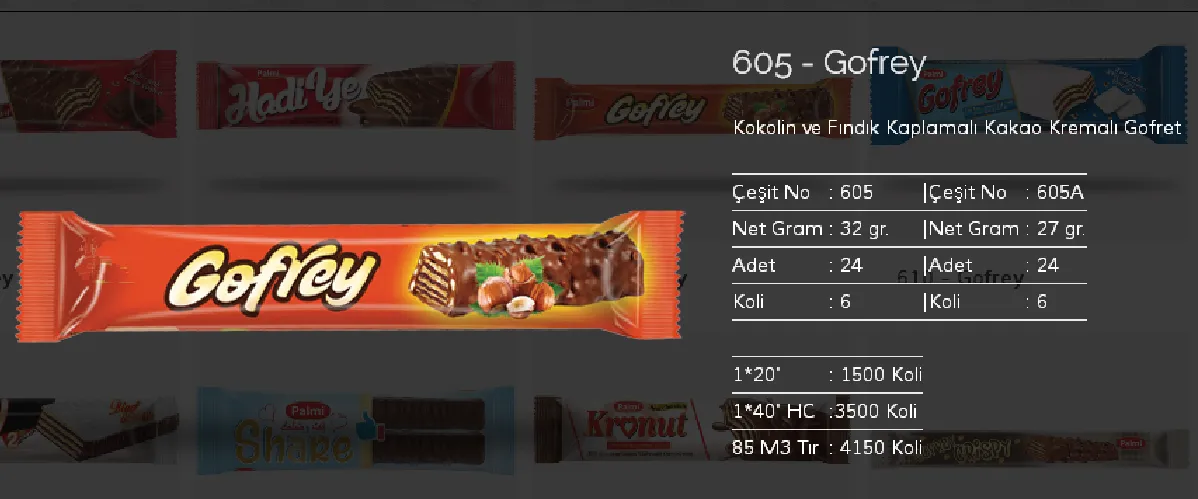 Bolachas & Wafers Cobertos com Chocolate Palmiye Modelo 51 — Alimentos, Leguminosas e Bens de Grande Consumo | COIDET & ATC